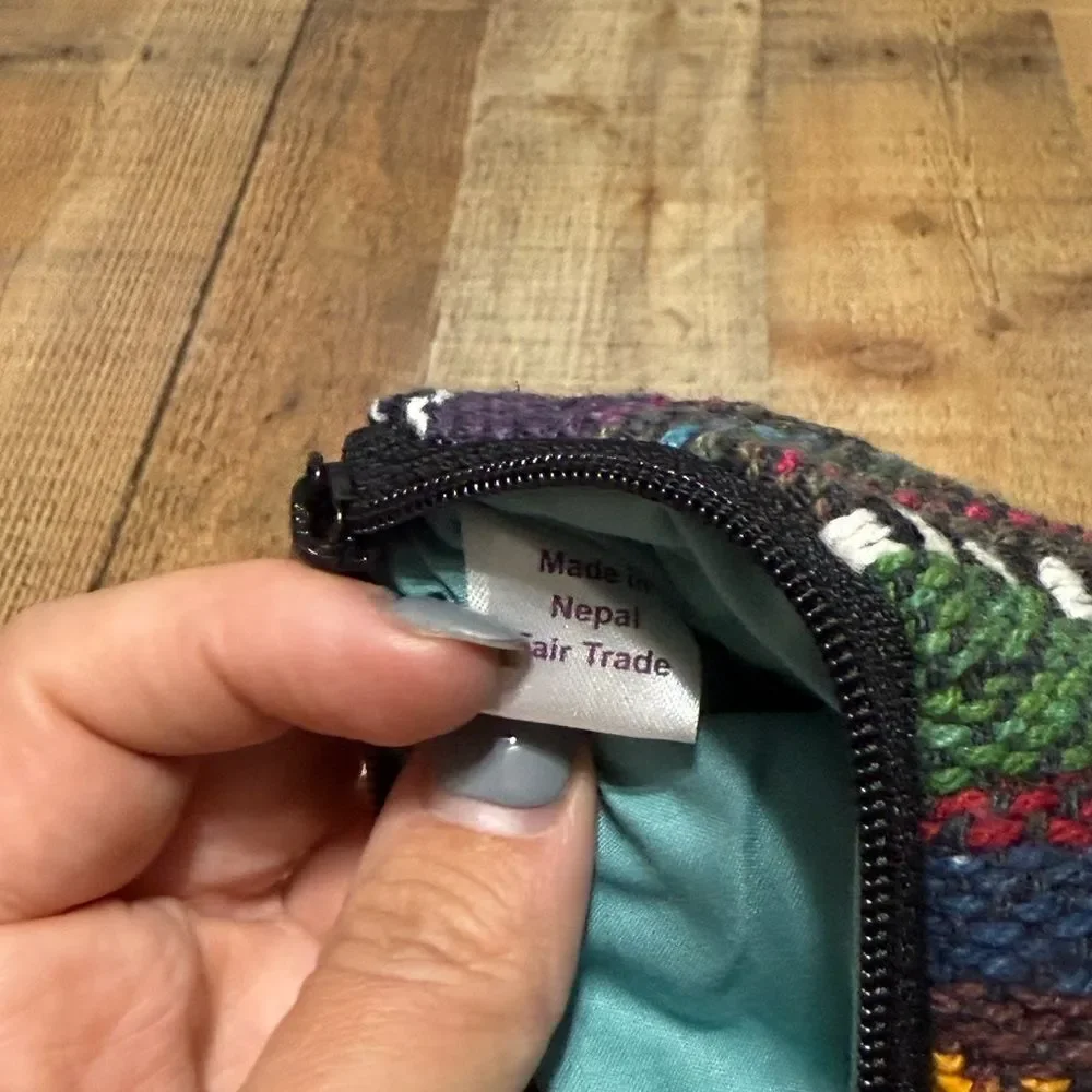 Blue Sky Pocket Purse Hand Made In Nepal Multi-Color Zipper Closure NWT Cotton